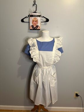 Alice in Wonderland Women's Costume Blue Dress Apron Blond Wig Halloween Cosplay